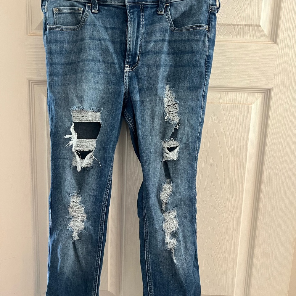 Hollister Women's Ripped Blue Skinny Jeans